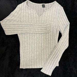 Solid Color Ribbed Knitted Sweater